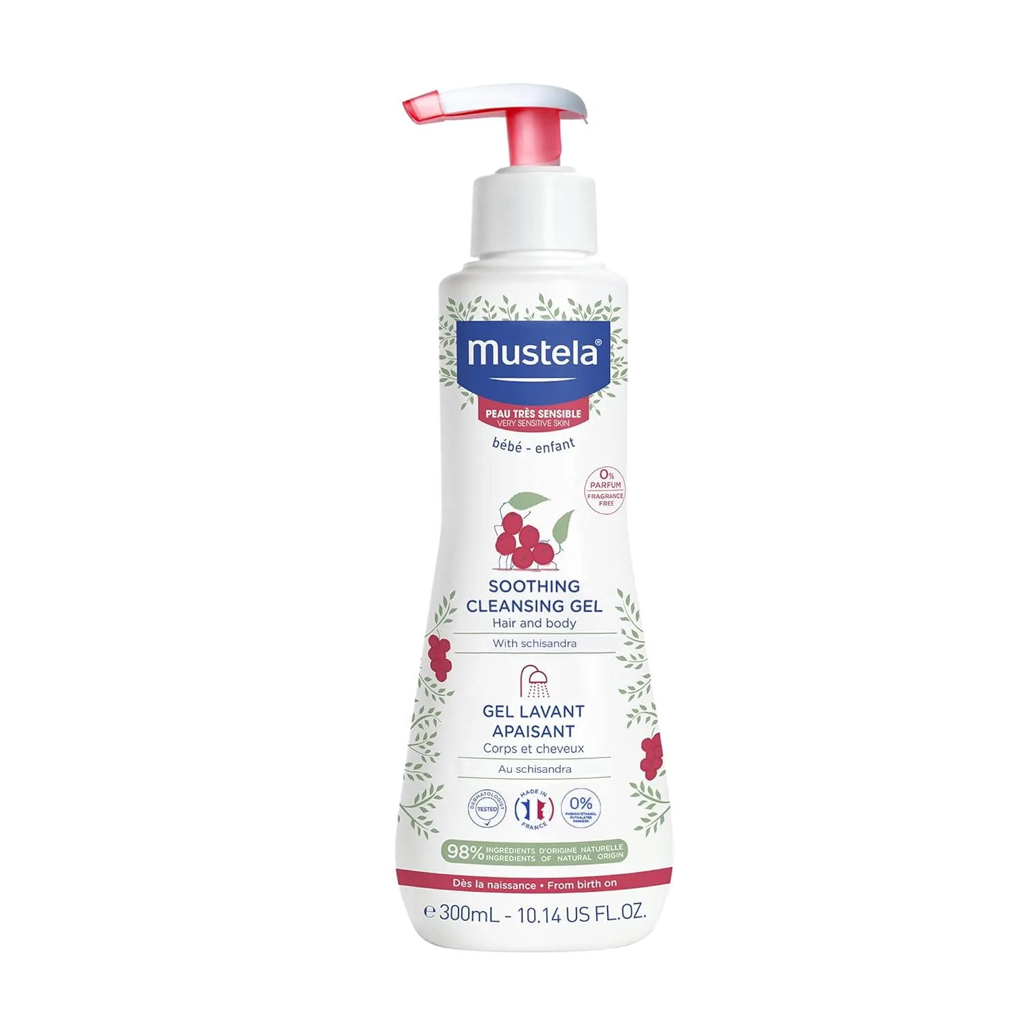 Гель для умывания Mustela — Baby Успокаивающий очищающий гель для волос и тела без отдушек для очень чувствительной, 300 мл