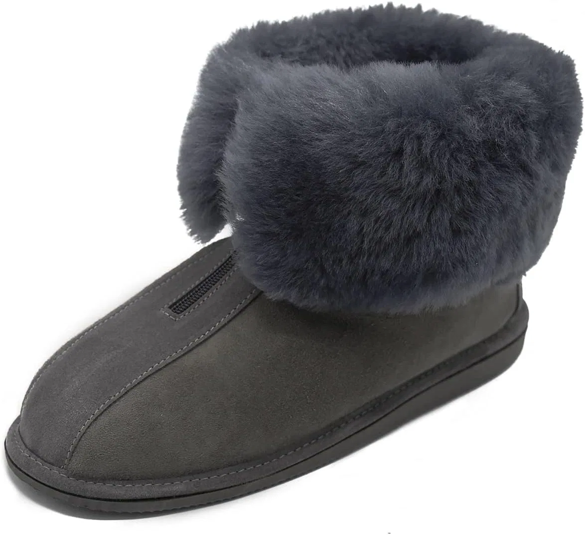 Hollert Женские и мужские тапочки из овечьей кожи, модель Alaska Grey Hut, меховые туфли на молнии, 100% мериносовая овчина для комфорта, теплые, дышащие