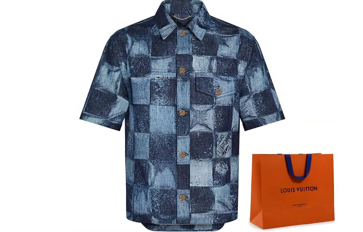 Новая коллекция рубашек LV для мужчин с лацканом и денимом LOUIS VUITTON, Shopping Bag Included
