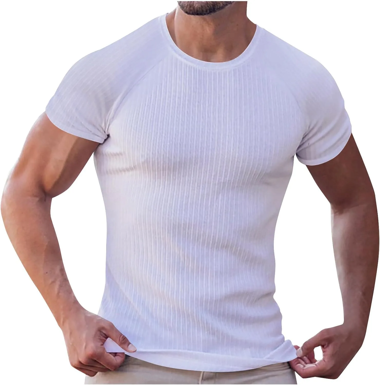 

Мужская футболка с ребристым узором, короткий рукав, slim fit