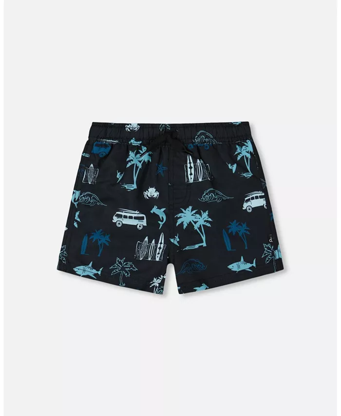 

Детские плавки с принтом Light Blue Beach на черном фоне Deux par Deux, черный