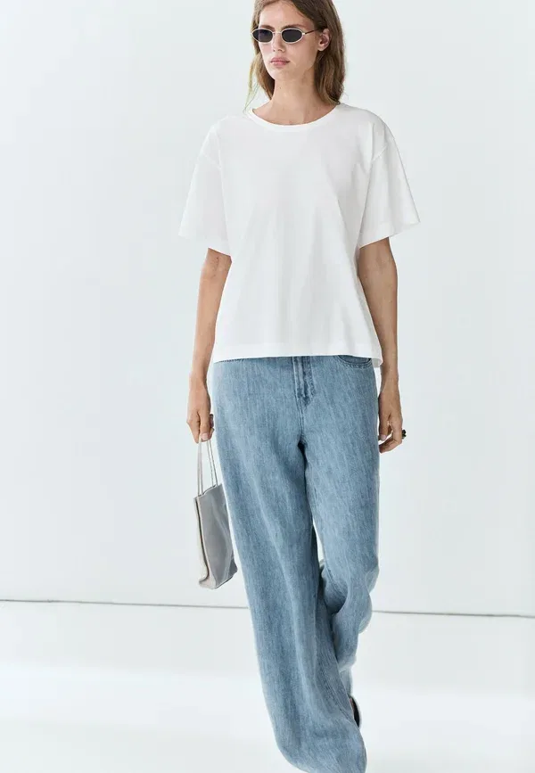 Футболка хлопок Basic t-shirt Massimo Dutti, белый — фото 4