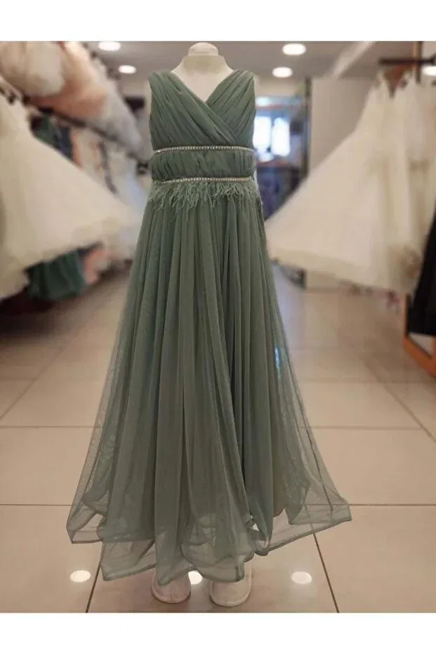 Детское платье для девочек с принтом Daisy girls 8128 crossed children's evening dress Yonca Çocuk, Green