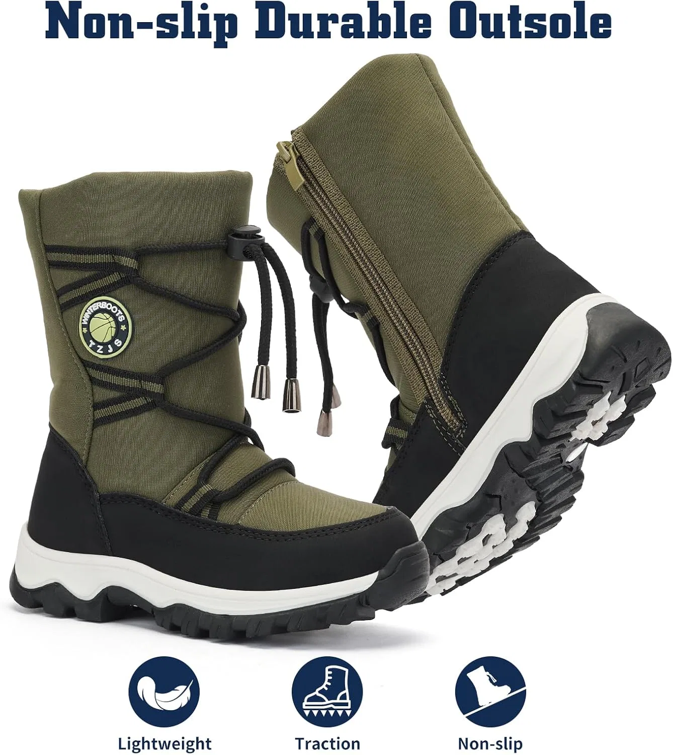 Детские зимние ботинки для мальчиков с мехом TZJS, Army Green — фото 3
