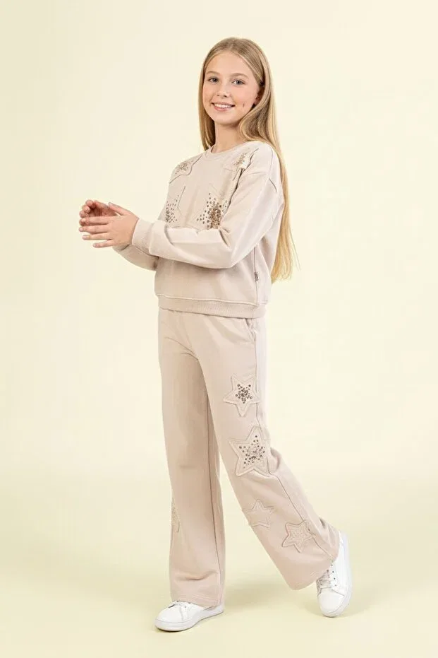 Детский спортивный костюм для девочек с блестками star tracksuit set Dmb Boys & Girls, Beige