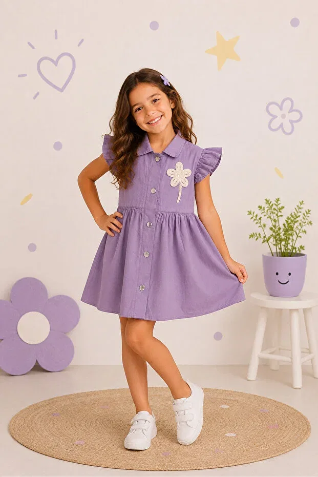 Детское платье для девочек с цветочной аппликацией Tinytrends, Purple