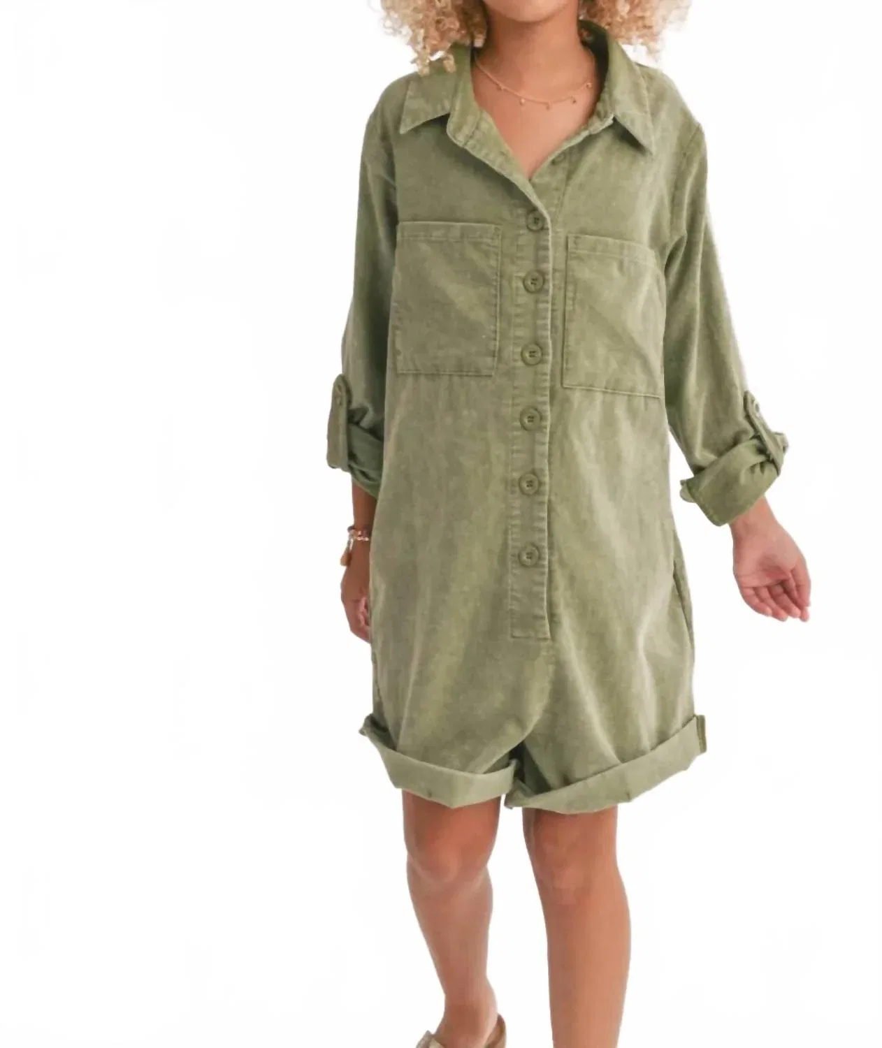 Детский боди-комбинезон с длинным рукавом на пуговицах Sadie & Sage, Olive Green
