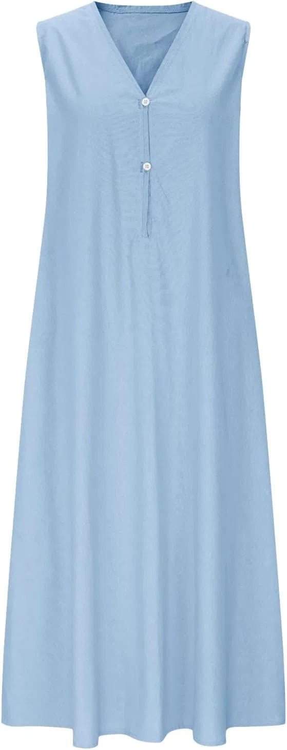 Женский сарафан макси V-образный вырез Casual, Light Blue — фото 4