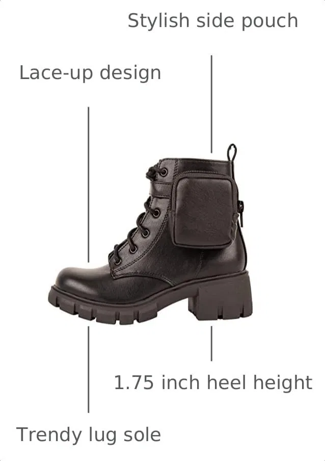 Детские ботинки для девочек с боковым карманом и рифленой подошвой POUCH Girls Combat Boots Side Pocket Lug Sole Booties Kassie Daniela, Black — фото 3