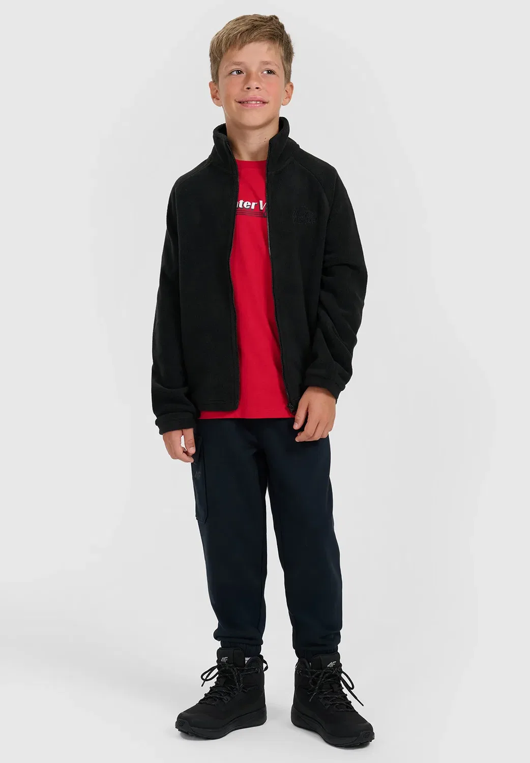 Polar Regular ze Stójką Chłopięcy - флисовая куртка 4F, Deep Black — фото 2