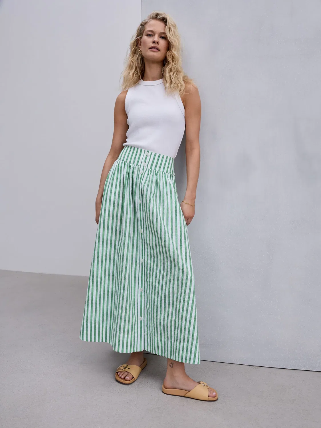 Юбка макси с полоской, Green/White Stripe Next