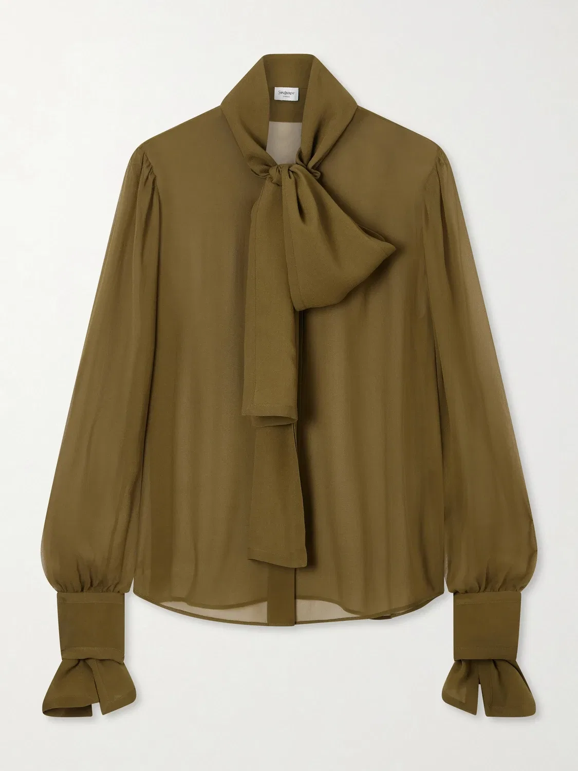 ШЕлковая блузка из жатого трикотажа и сетки SAINT LAURENT, бирюзовый
