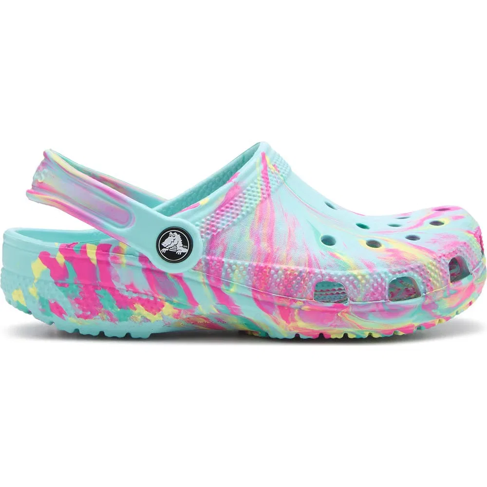 Детские классические сабо с мраморным рисунком Crocs, Aquamarine Marble — фото 2