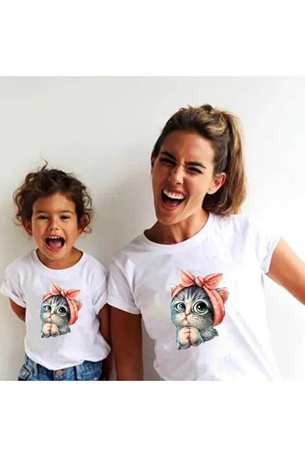 Детская футболка с принтом Cute Kitten T-Shirt With White Bow Machetta, White