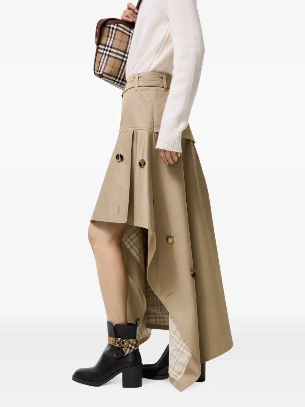Габардиновая асимметричная юбка-тренч Burberry, бежевый — фото 2