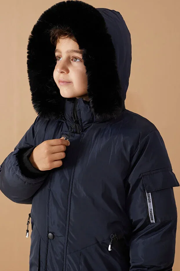 Детское пальто для девочек с капюшоном Cansın Mini, Navy Blue — фото 3