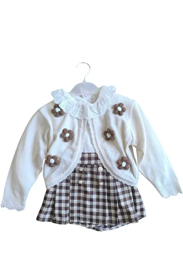 Детский комплект для девочек с цветочной вышивкой Laura baby flower Lumia Baby, Beige — фото 3