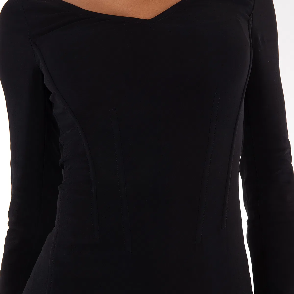 Платье с длинным рукавом из стрейч-вискозы Long-Sleeve Stretch Viscose Cady Dress Burberry, Black — фото 2