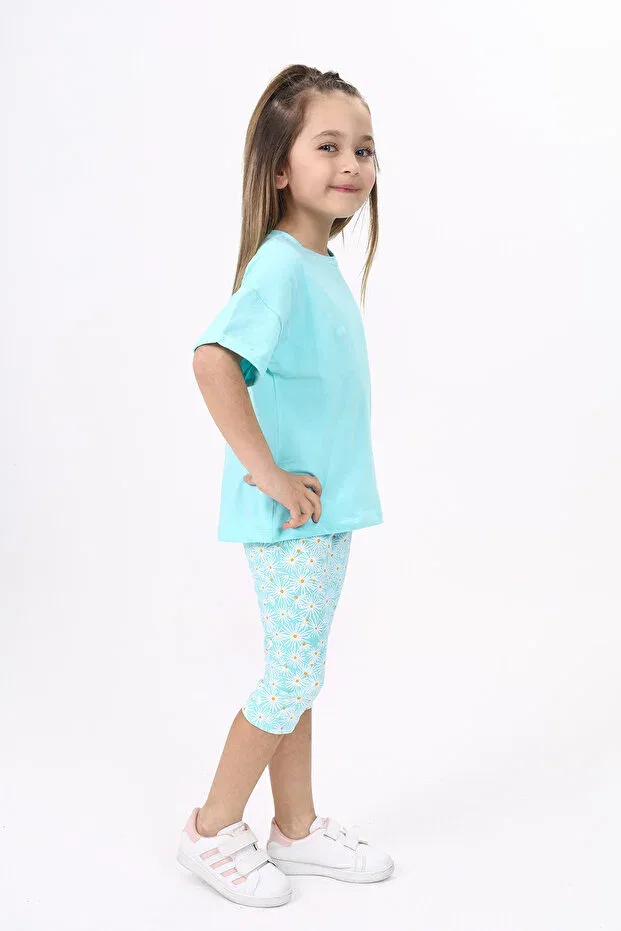 Детский комплект для девочек с принтом Chamomile Printed Capri Suit Toontoy, Mint Green — фото 4