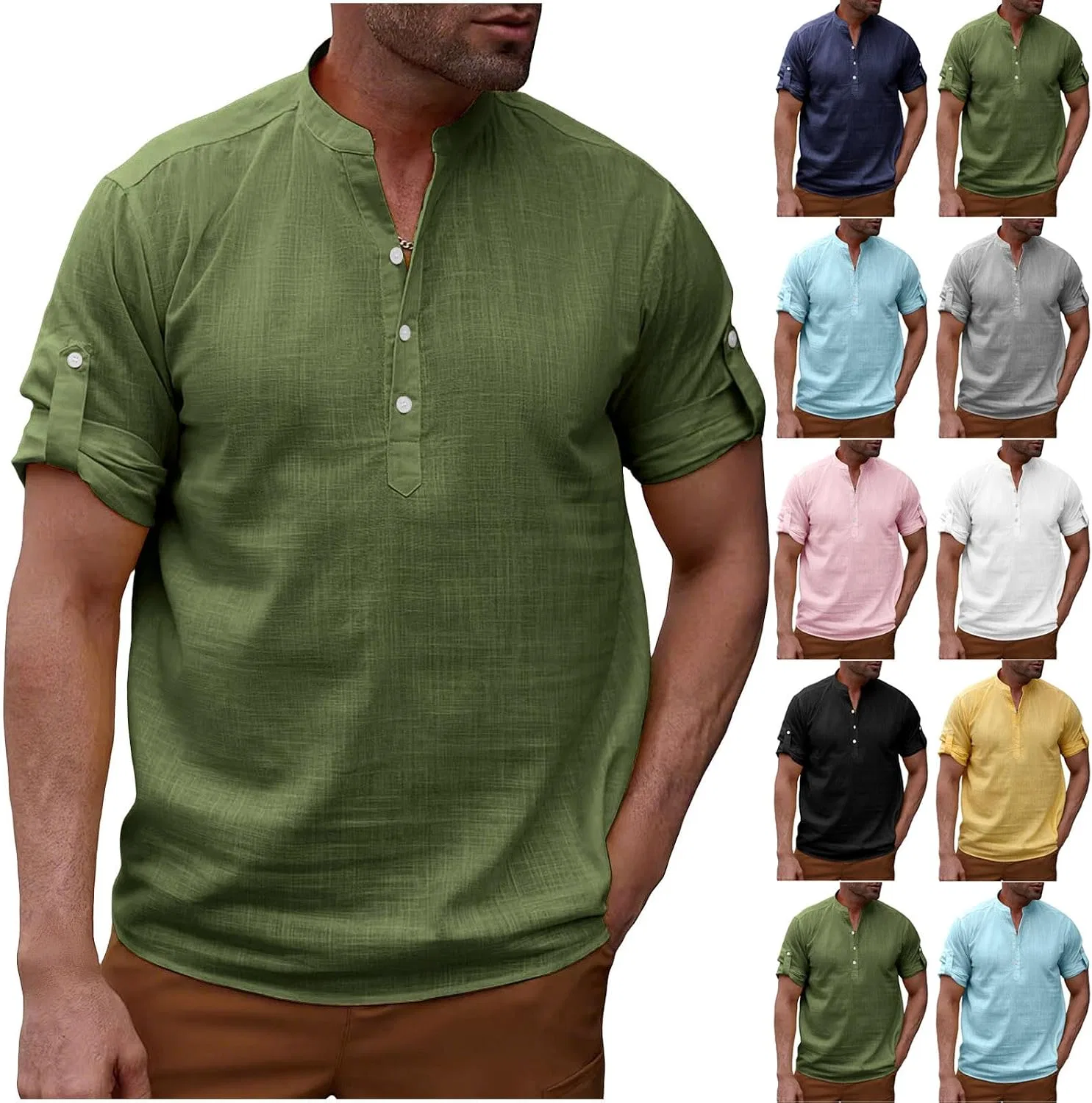 Мужская хлопковая рубашка с коротким рукавом, Army Green