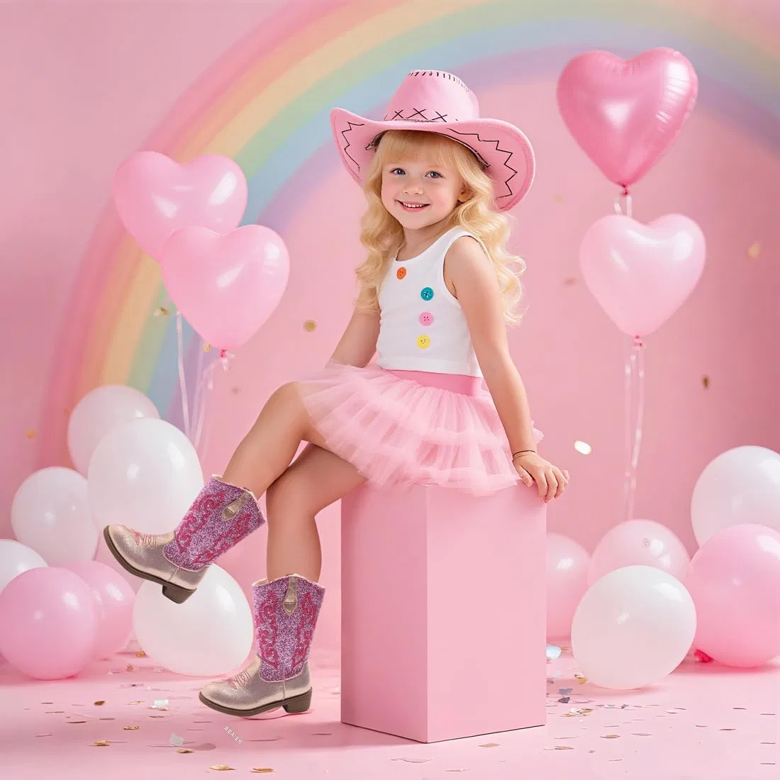 Детские сапоги-казаки с блестками Cowboy Boots для мальчиков и девочек kkdom, Gold Pink — фото 2