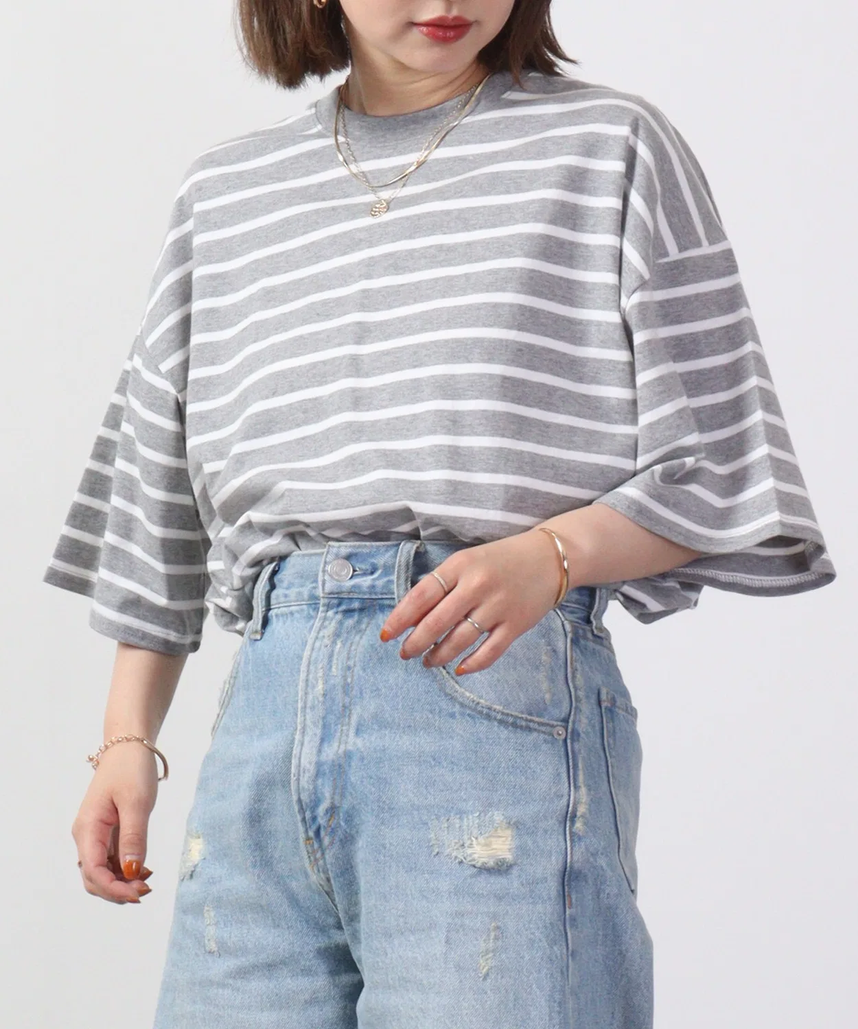 Детская футболка с принтом Multi-border short-sleeved T-shirt FUNALIVE, Heather Grey