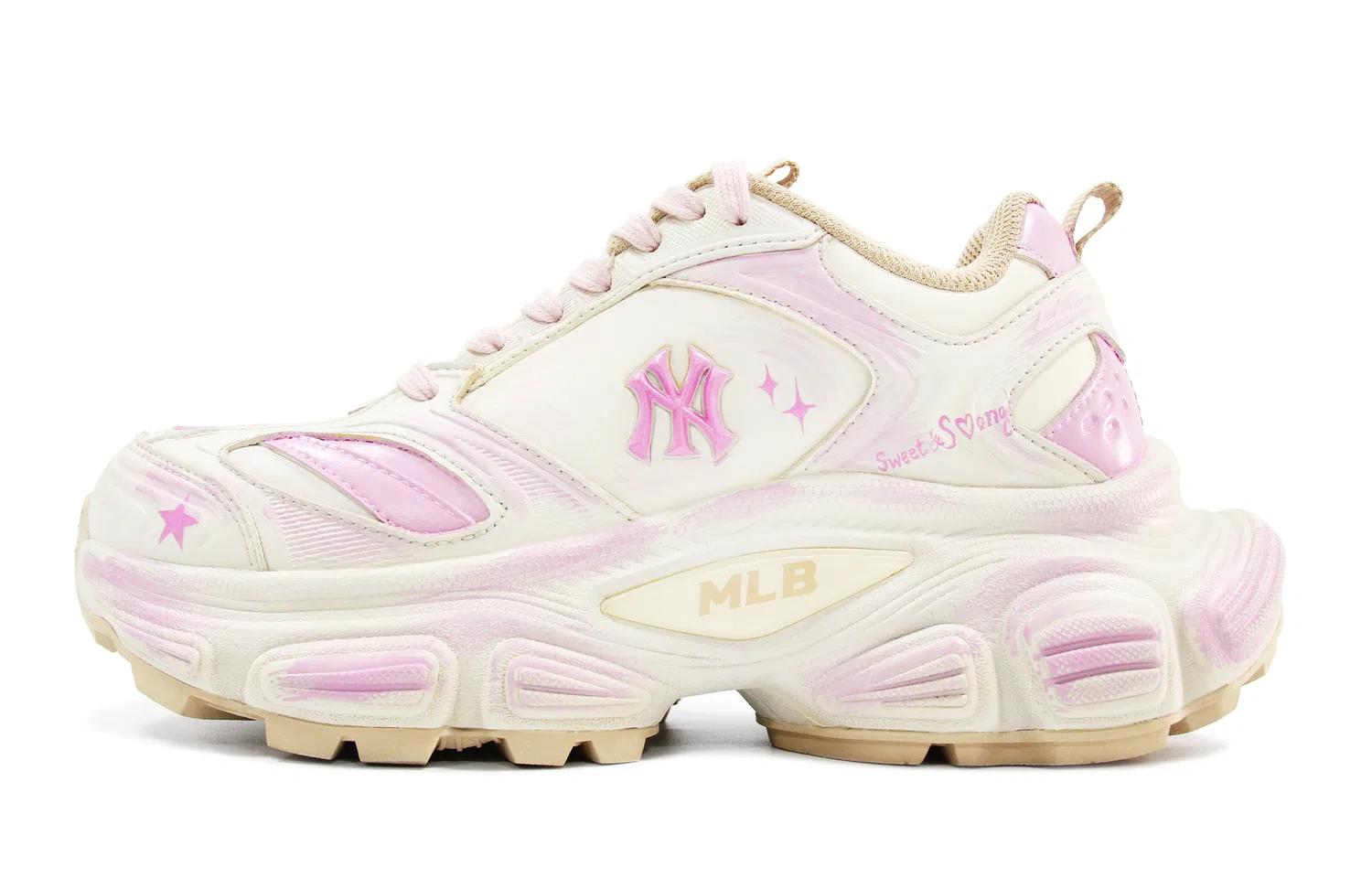 Детские кроссовки на толстой подошве MLB New York Yankees White Pink