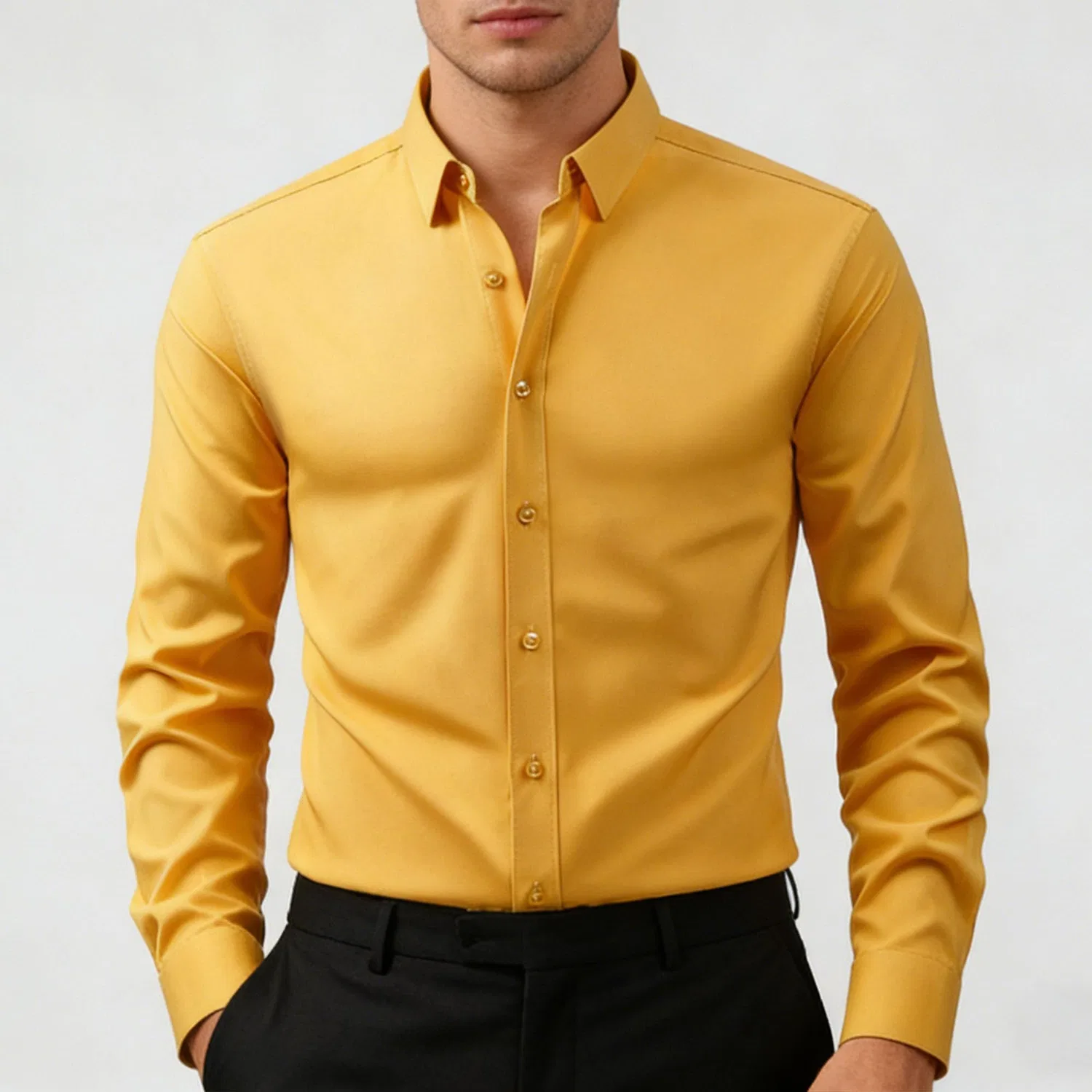 Мужская рубашка с длинным рукавом, современный slim fit, Golden Yellow — фото 3