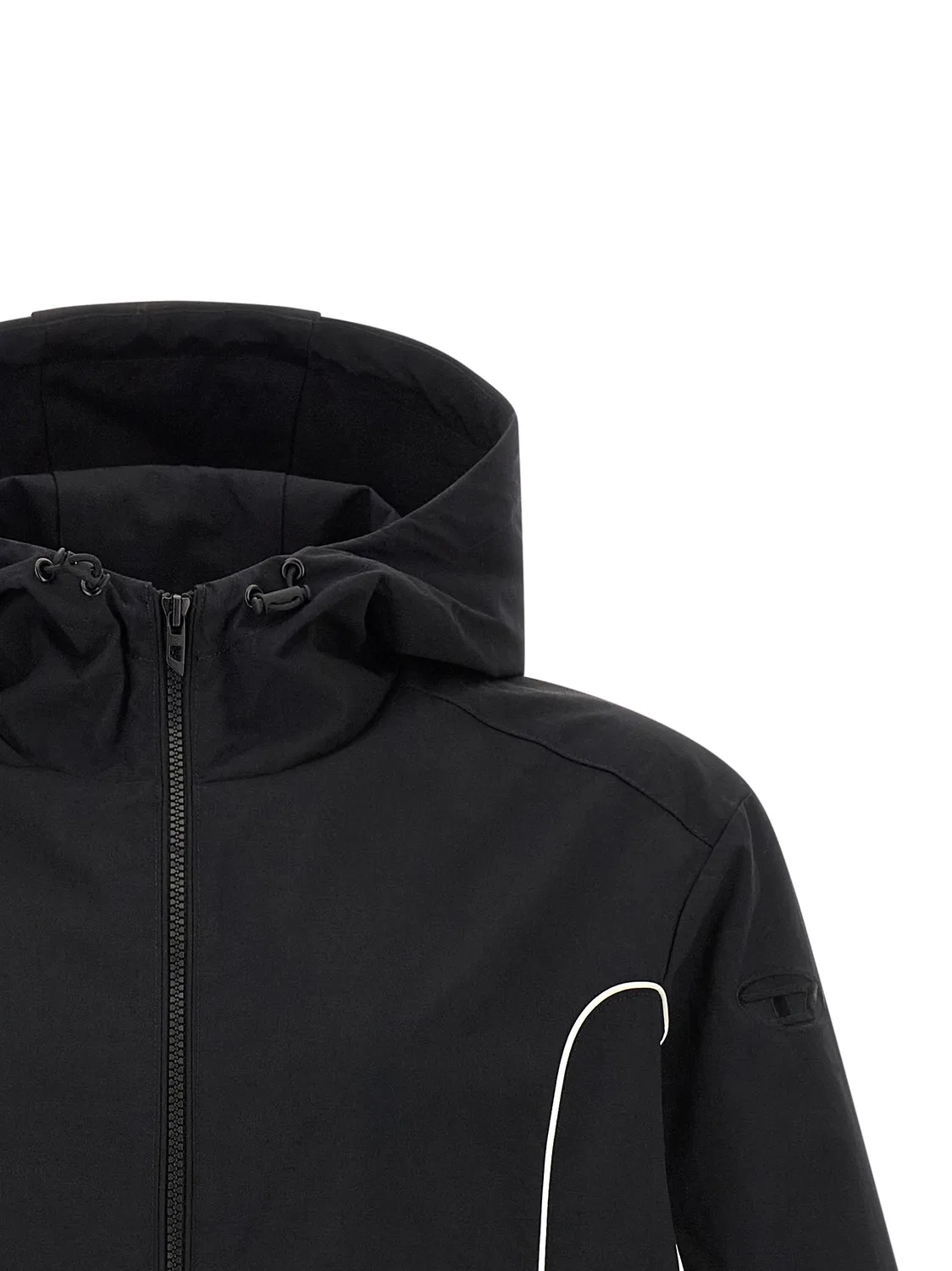 Мужская куртка-шелл с капюшоном на молнии Black Polyamide Shell Jacket Diesel, черный — фото 3