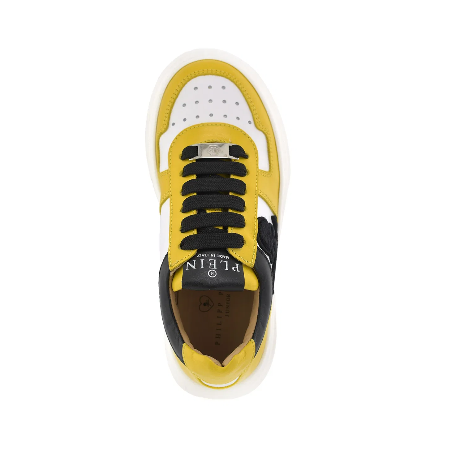 Детские кеды из телячьей кожи Philipp Plein, Yellow/White — фото 2