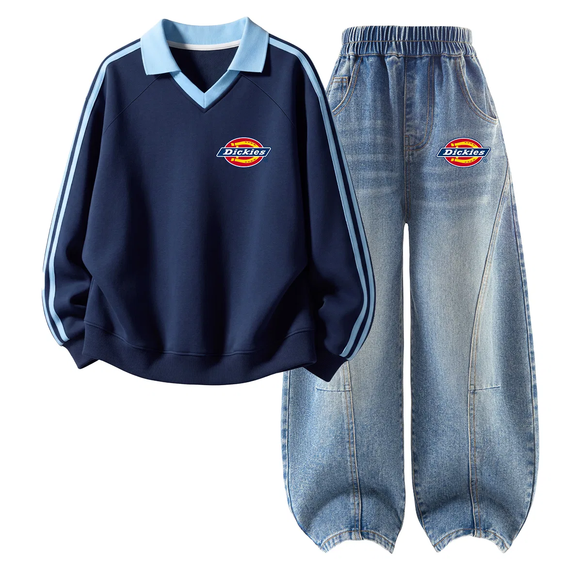 Детский комплект спортивной одежды с поло-воротником Dickies, Navy Blue/Denim Blue — фото 4