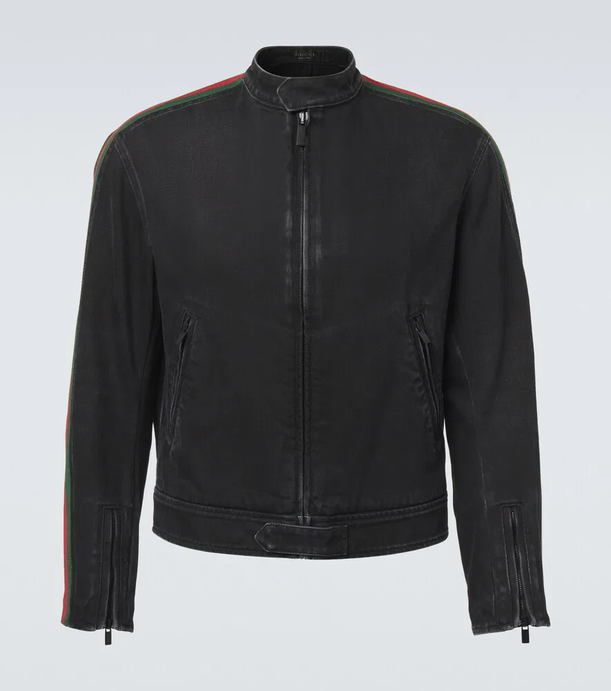 Куртка Gucci Web Stripe, джинсовая, байкерская, черная
