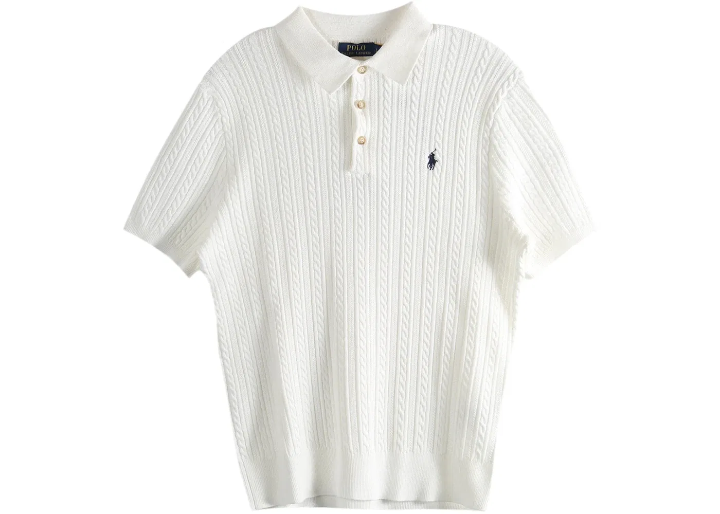 Мужской свитер с коротким рукавом Featherweight Cable Knit Polo Ralph Lauren, Deckwash White/Navy