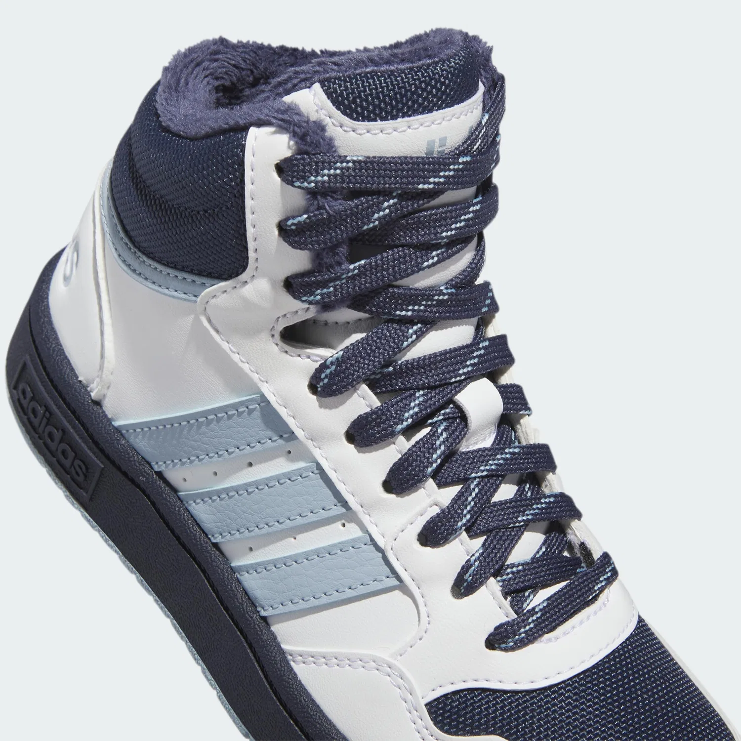 Детские кроссовки для мальчиков и девочек Hoops Mid 3.0 Shoes Kids Adidas, Cloud White Shadow Navy Wonder Blue — фото 4