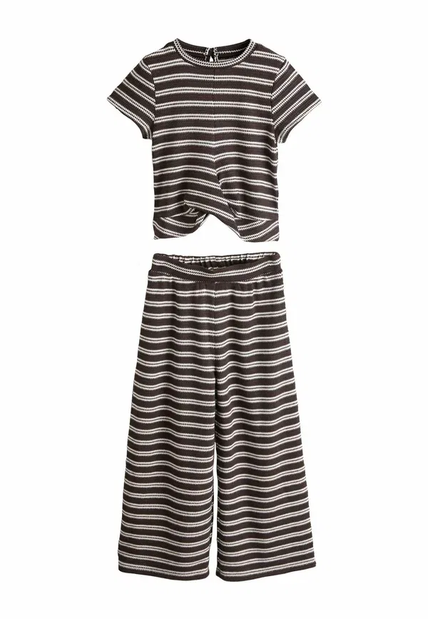 Комплект из топа и брюк с полосками Regular fit wrap top and wide leg set Next, chocolate brown stripe, коричневый/шоколадный — фото 4