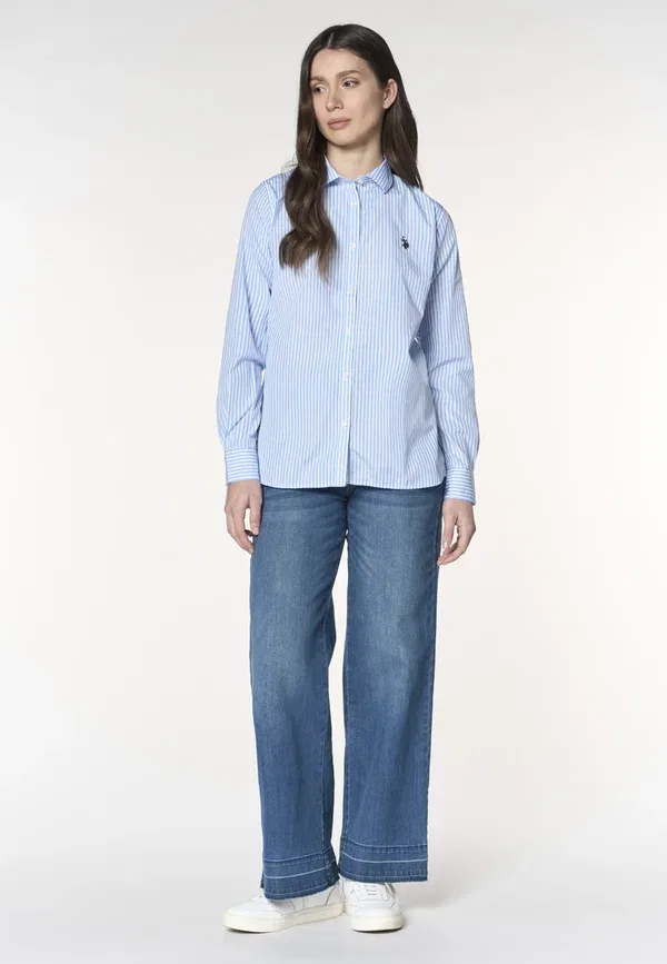 Блузка с принтом в полоску и хлопковым составом button-down blouse, U.S. Polo Assn., мультиколорe — фото 2