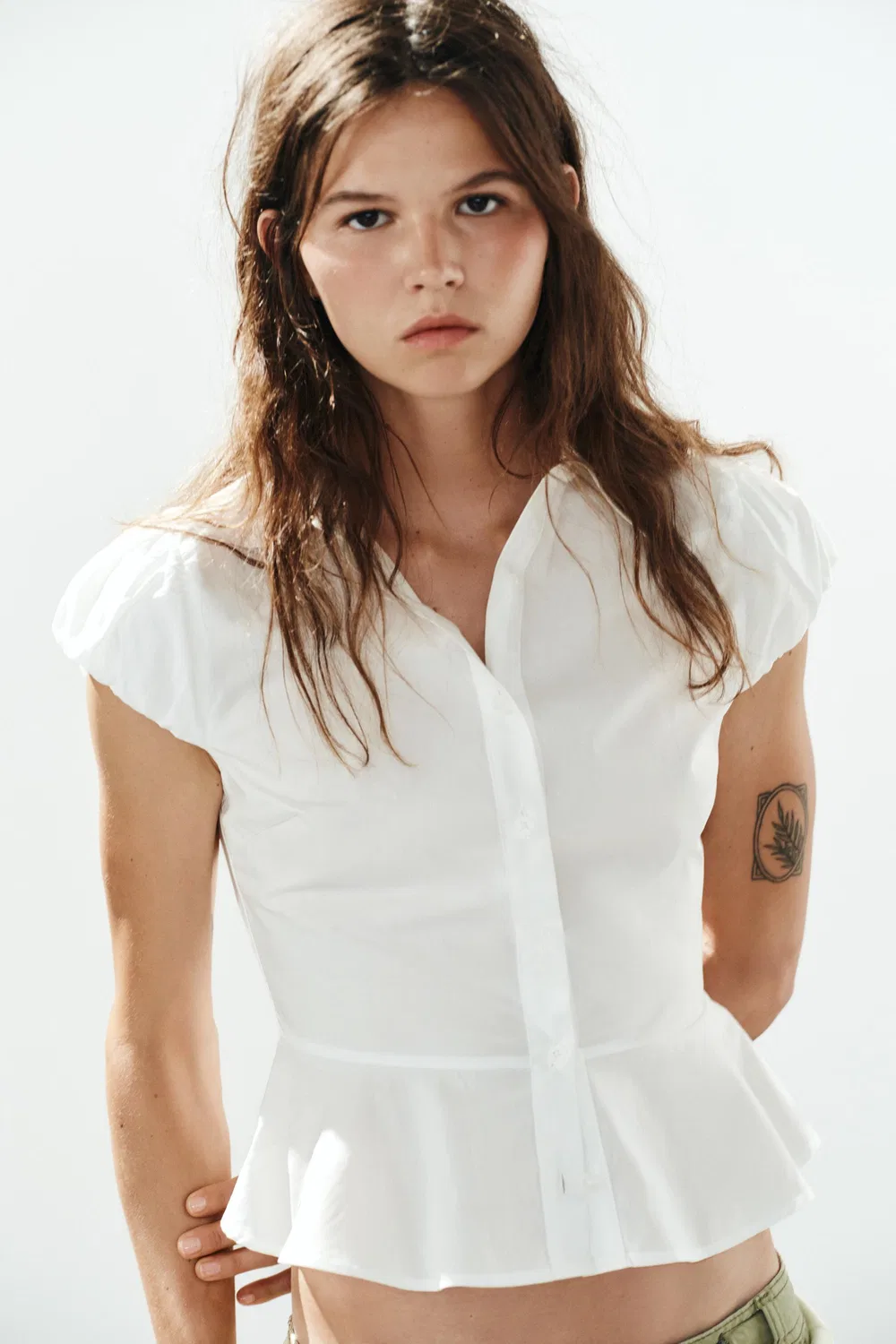 Однотонная рубашка с баской ZARA, White — фото 3