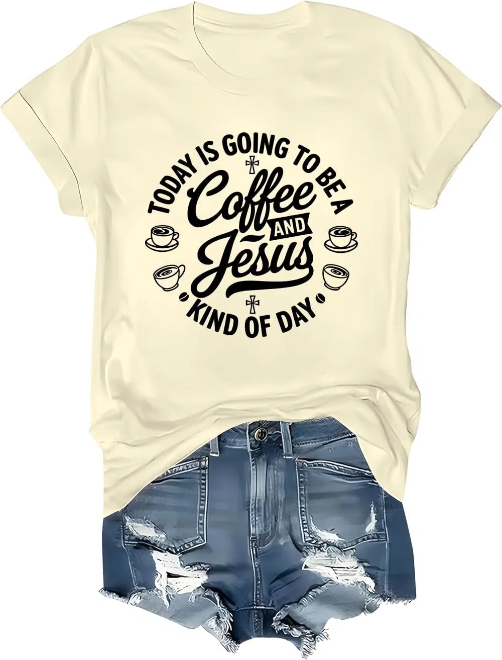 Женская футболка с принтом Coffee and Jesus, Regular Fit, Apricot