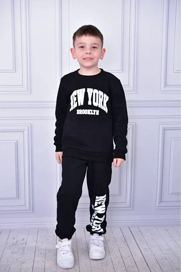 Детский комплект для девочек с принтом New York Printed Top And Bottom Set Buufuu, Black