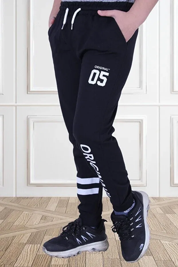 Детские спортивные штаны для мальчиков с принтом Original 05 Text Printed Fyk Collection, Black — фото 3