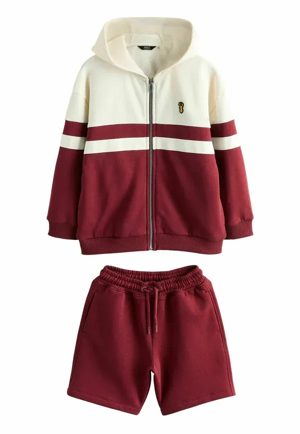 Спортивный костюм из хлопка и полиэстера, Regular fit - colourblock zip through hoodie set, Next, Burgundy Red, красный/бордовый