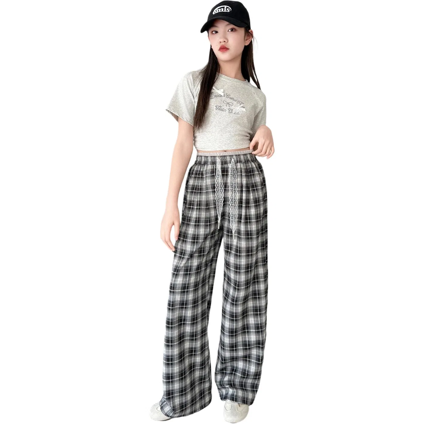 Детские спортивные штаны из трикотажа с принтом в клетку Black Plaid TNTX