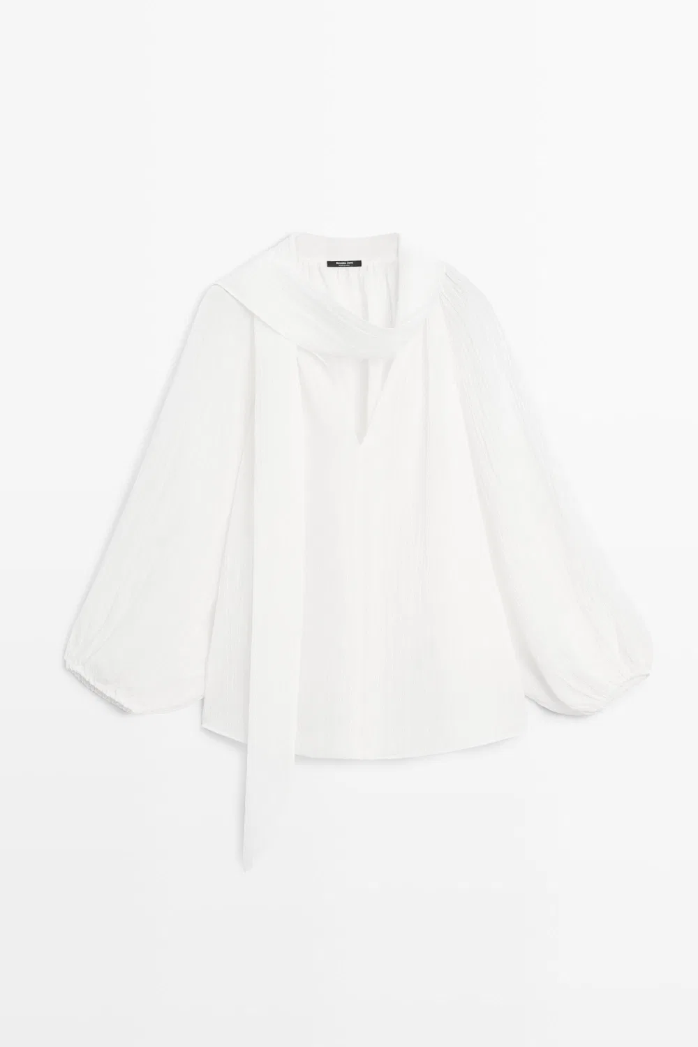 Блуза Massimo Dutti Flowing V-Neck With Tie, белый — фото 2