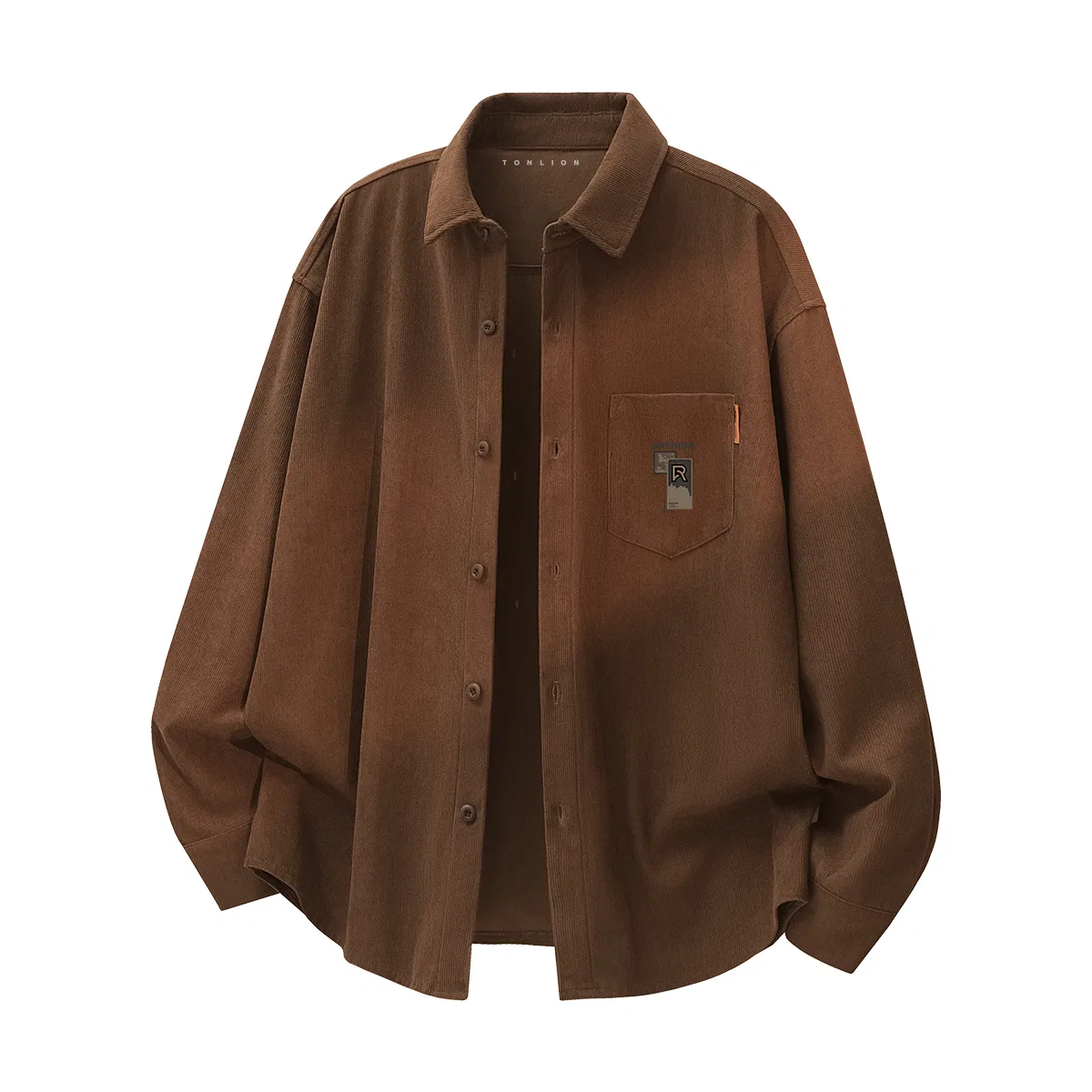 Детская рубашка из вельвета с принтом Tonlion, Lightweight Brown For Spring And Autumn (Tn Fashion Patch Chest Label)