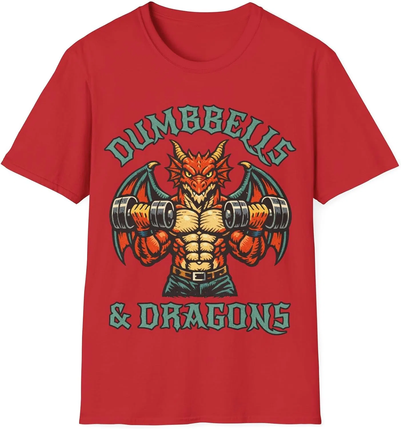 Футболка с принтом дракона и гантелями Gildan 64000, Red