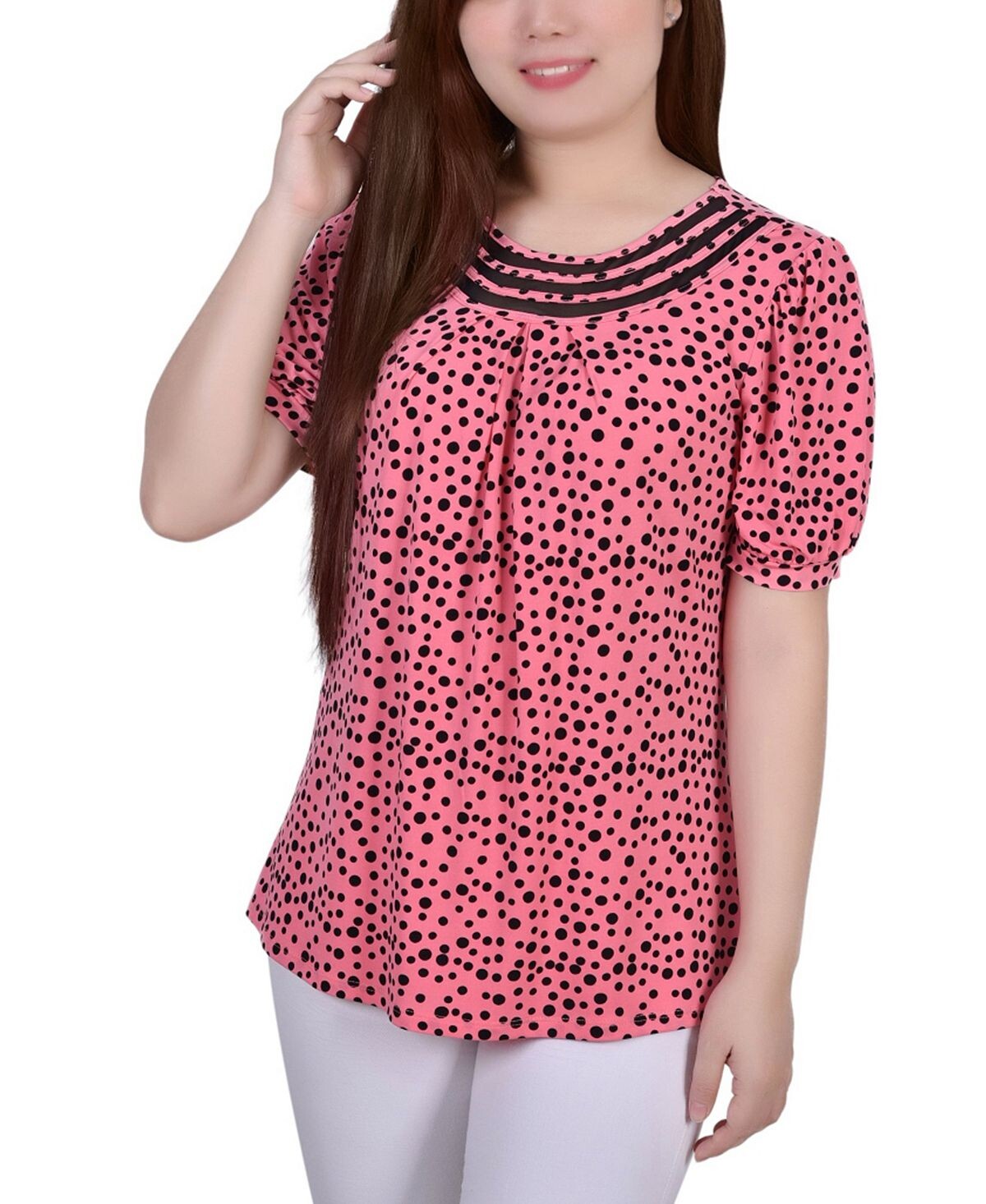 

Сетчатый топ petite с короткими пышными рукавами и вставками NY Collection, мульти