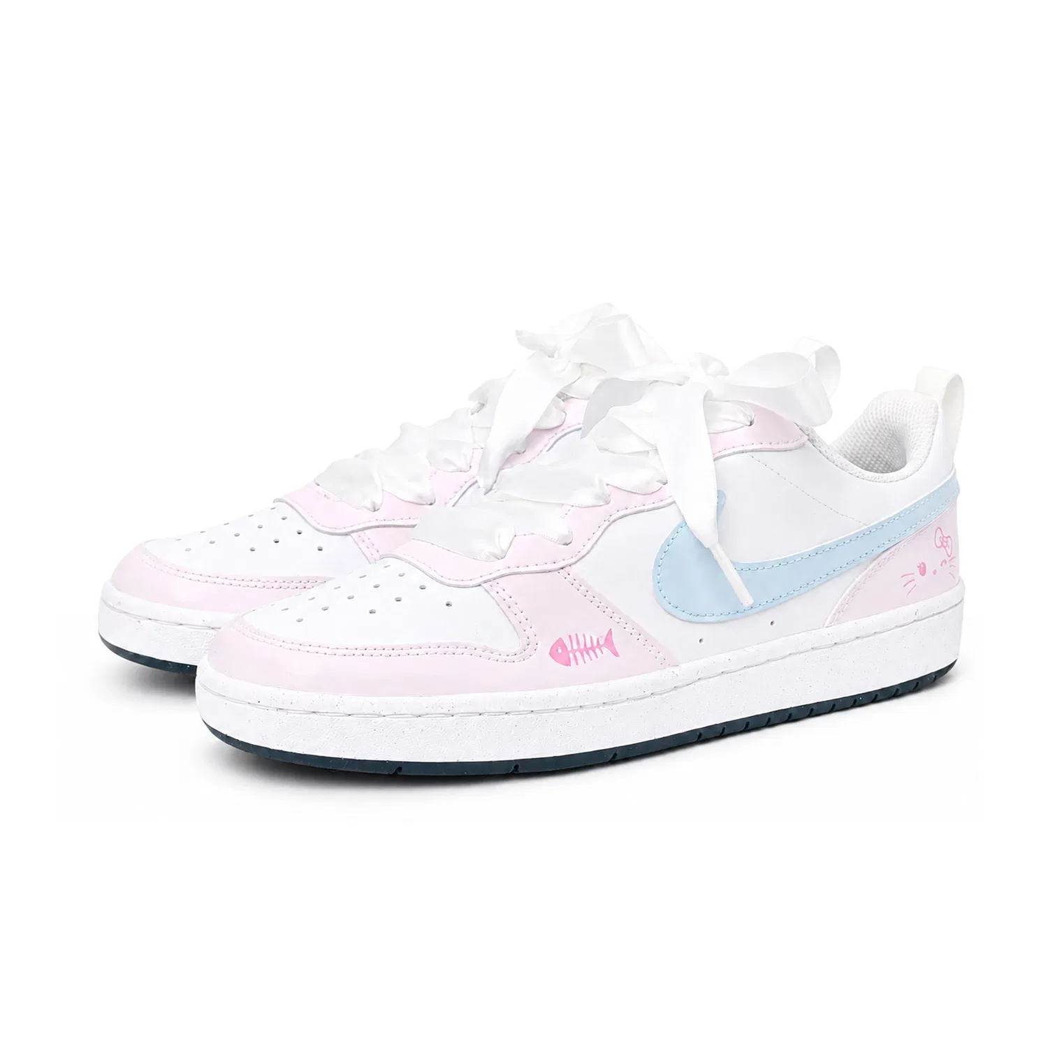Детские скейтборд-кроссовки с принтом кота Court Borough, Nike, Pink/Light Blue/White — фото 4