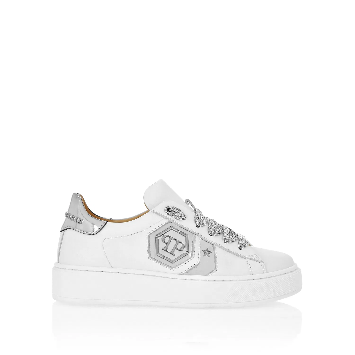Детские кеды из телячьей кожи Philipp Plein, White/Silver — фото 3