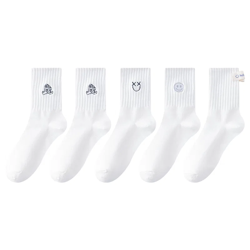 Детские носки до середины икры с принтом 5 пар, 5 Pack (Fork Smiling Face+Gray Smiling Face+Tiger 2+Hello Cloth Label), MIIOW