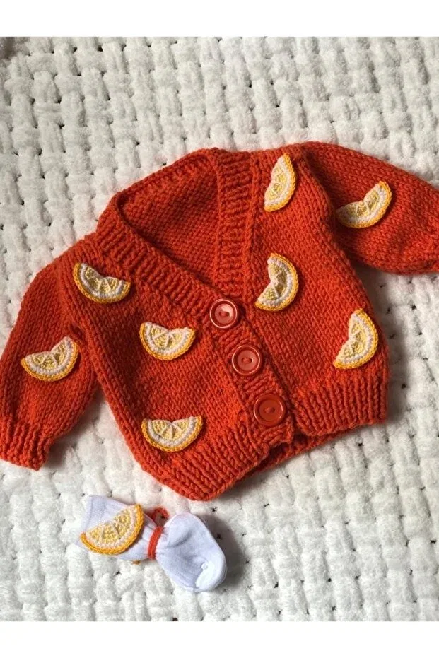 Детский кардиган с принтом Hand Knitted Children's Lemon Slice Cardigan Selfstore, Orange